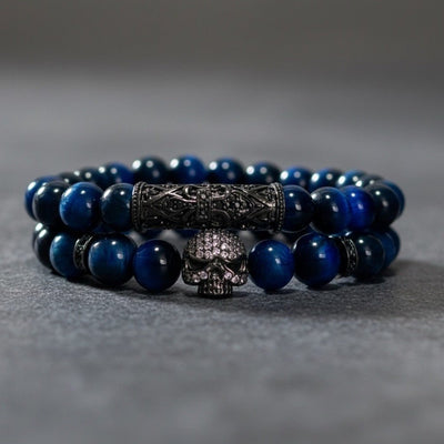 Bracelets homme œil de tigre teinté bleu Afrique du Sud AA
