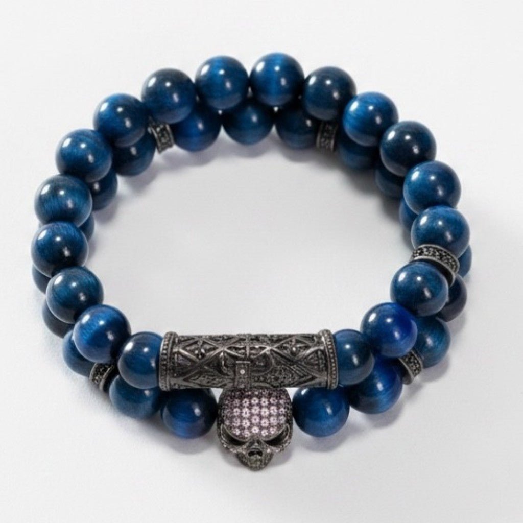 Bracelets homme œil de tigre teinté bleu Afrique du Sud AA - La Boite à Cailloux