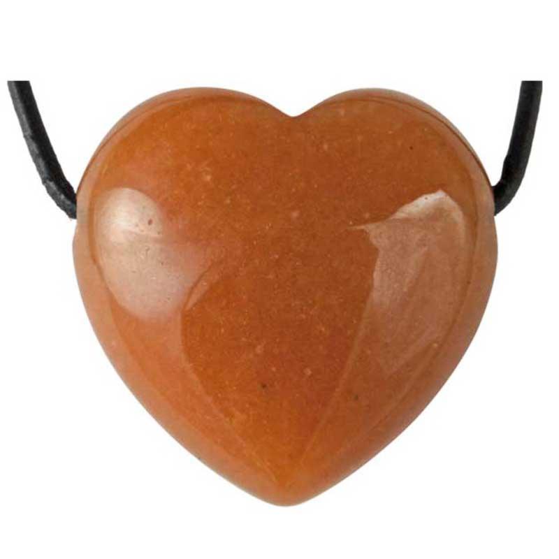 Coeur percé aventurine rouge Brésil A 30mm + cordon - La Boite à Cailloux