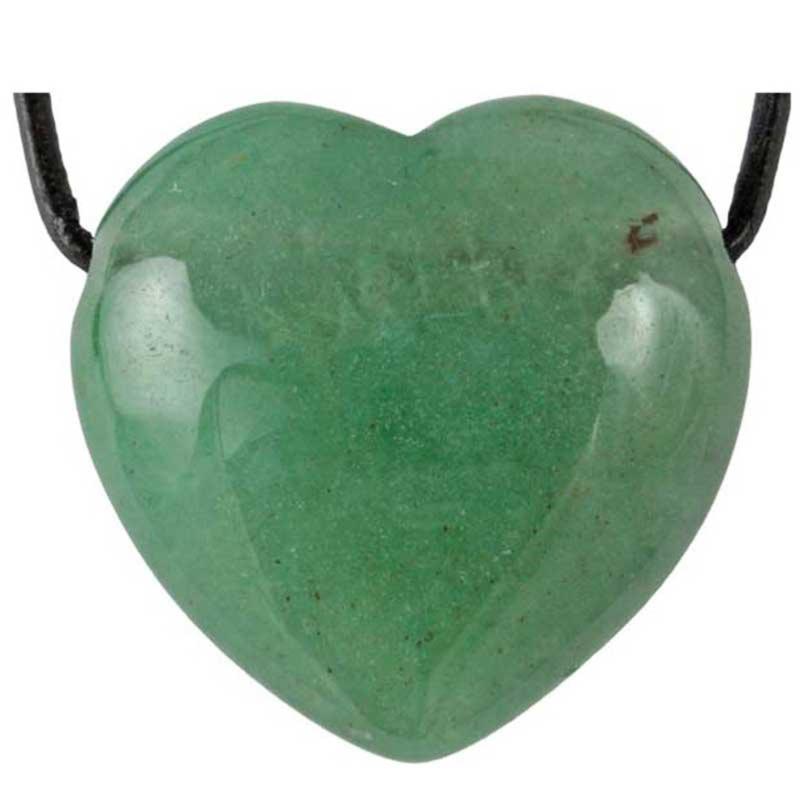 Coeur percé aventurine verte Brésil A 30mm + cordon - La Boite à Cailloux