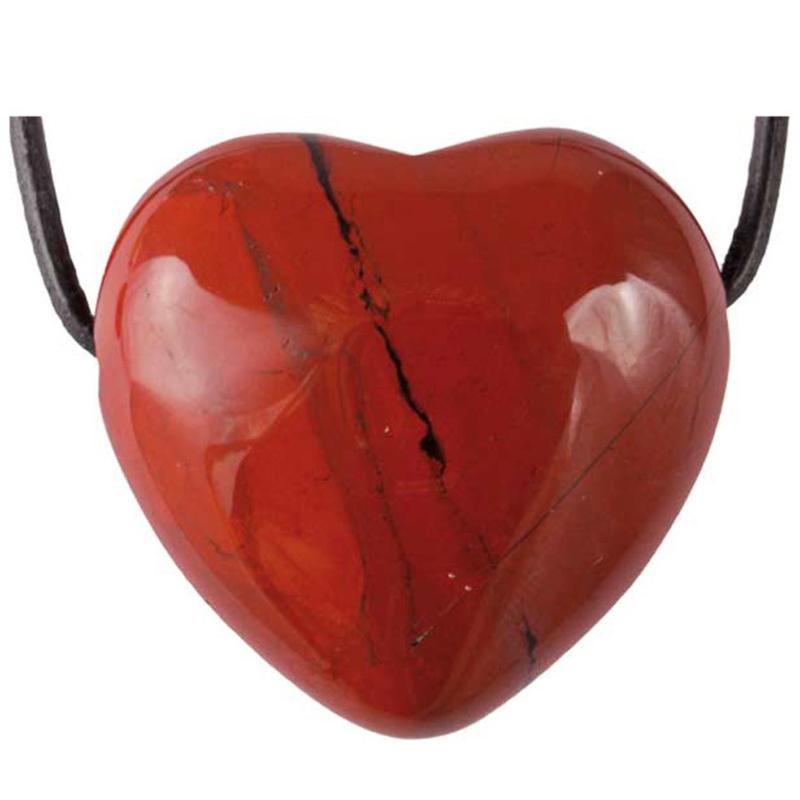 Coeur percé jaspe rouge Afrique du Sud A 30mm + cordon - La Boite à Cailloux