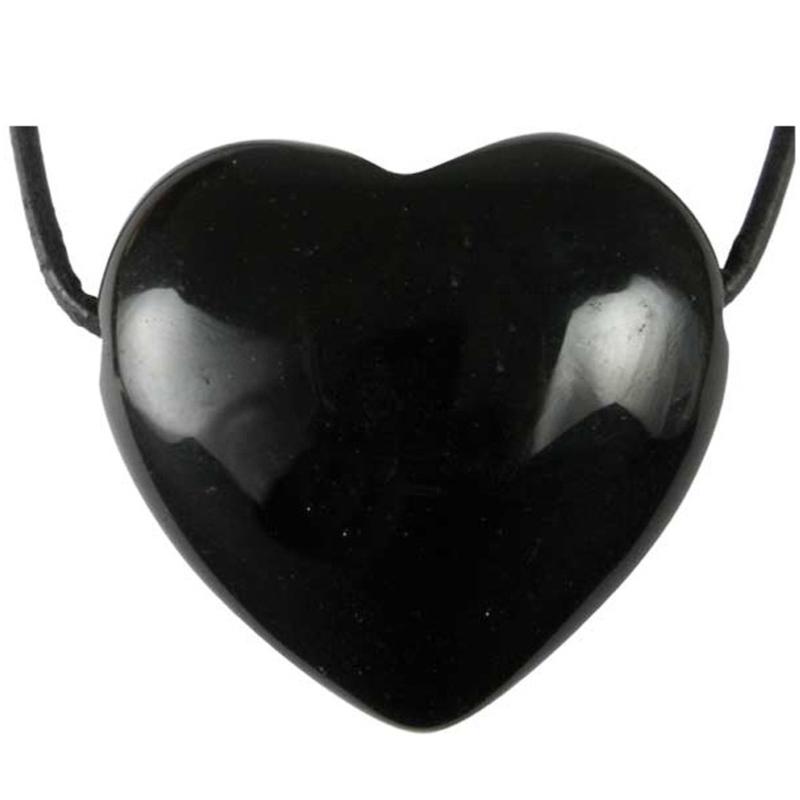 Coeur percé onyx noir Brésil A 30mm + cordon - La Boite à Cailloux