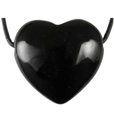 Drilled heart black onyx Brazil A 30mm + cord