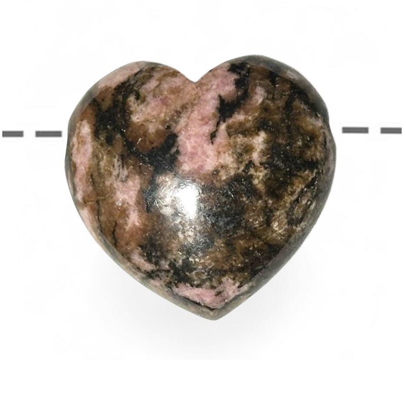 Coeur percé rhodonite Madagascar A 30mm + cordon - La Boite à Cailloux