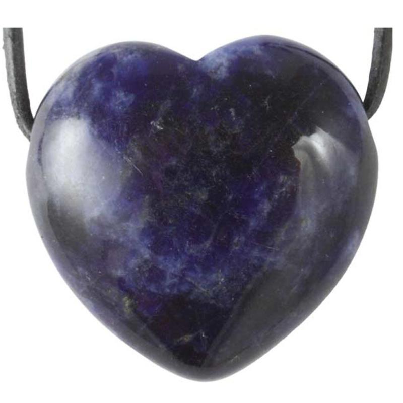 Coeur percé sodalite Brésil A 25 - 30mm+ cordon - La Boite à Cailloux