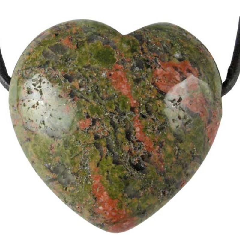 Coeur percé unakite Afrique du Sud A 30mm + cordon - La Boite à Cailloux
