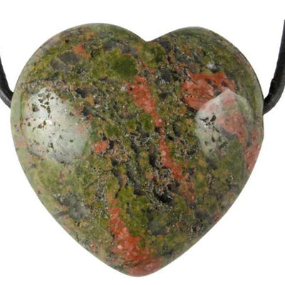Coeur percé unakite Afrique du Sud A 30mm + cordon
