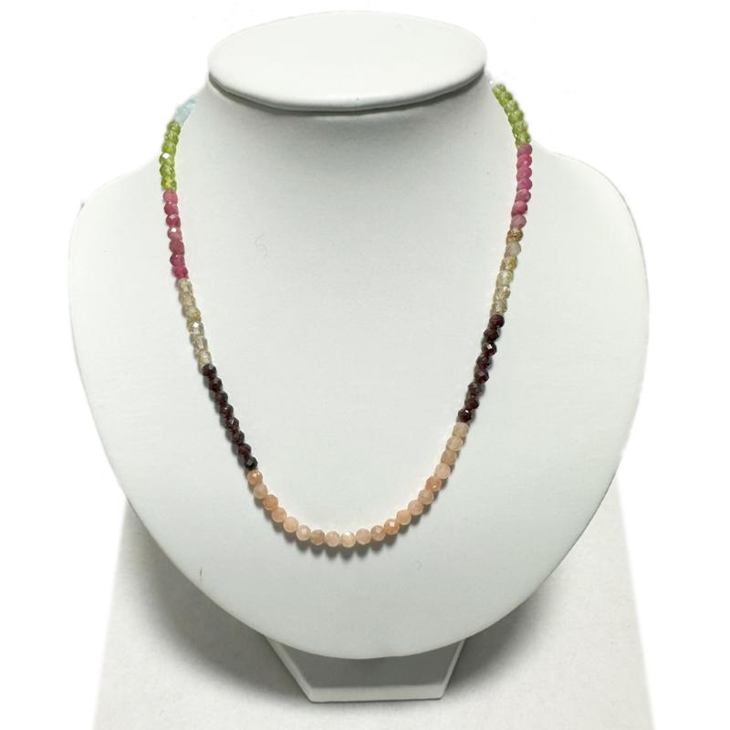 Collier 7 chakras Brésil AA (perles facettées 3 - 4mm) - 45cm - La Boite à Cailloux