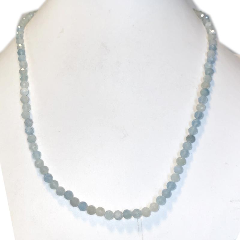 Collier aigue - marine Brésil AA (perles facettées 3 - 4mm) - 45cm - La Boite à Cailloux