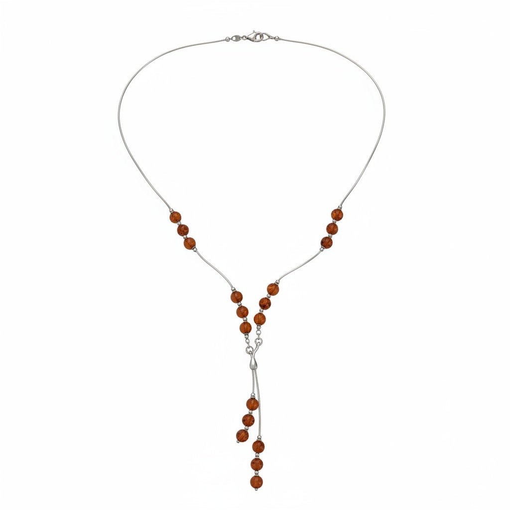 Collier ambre cognac Lituanie AA argent 925 - La Boite à Cailloux