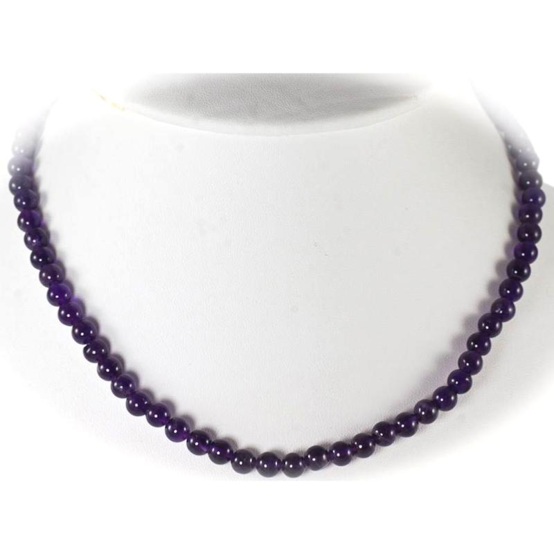 Collier améthyste Brésil A (boules 7 - 8mm) - 45cm - La Boite à Cailloux