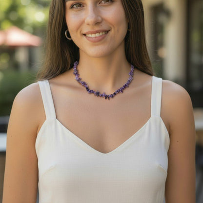 Collier améthyste Brésil A (perles baroques) - 45cm - La Boite à Cailloux