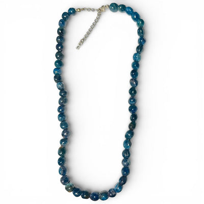 Collar de apatita azul AB de Brasil (piedras rodadas de 10-12 mm) - 47-55 cm
