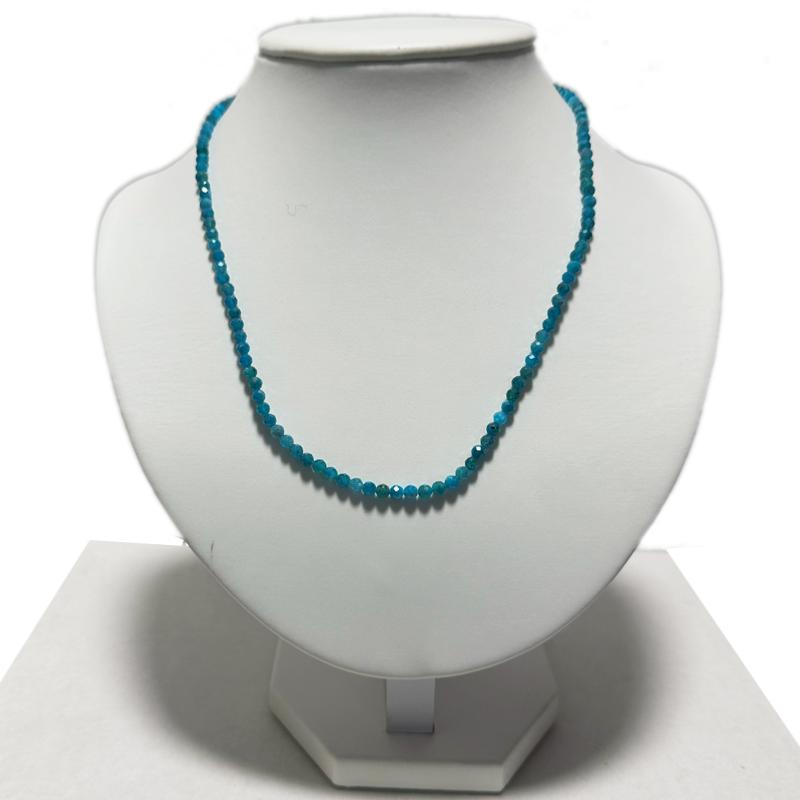 Collier apatite bleue Brésil AA (perles facettées 3 - 4mm) - 45cm - La Boite à Cailloux