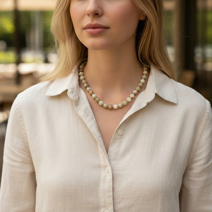 Collier aragonite verte Pakistan A (boules 8mm) - 45cm - La Boite à Cailloux