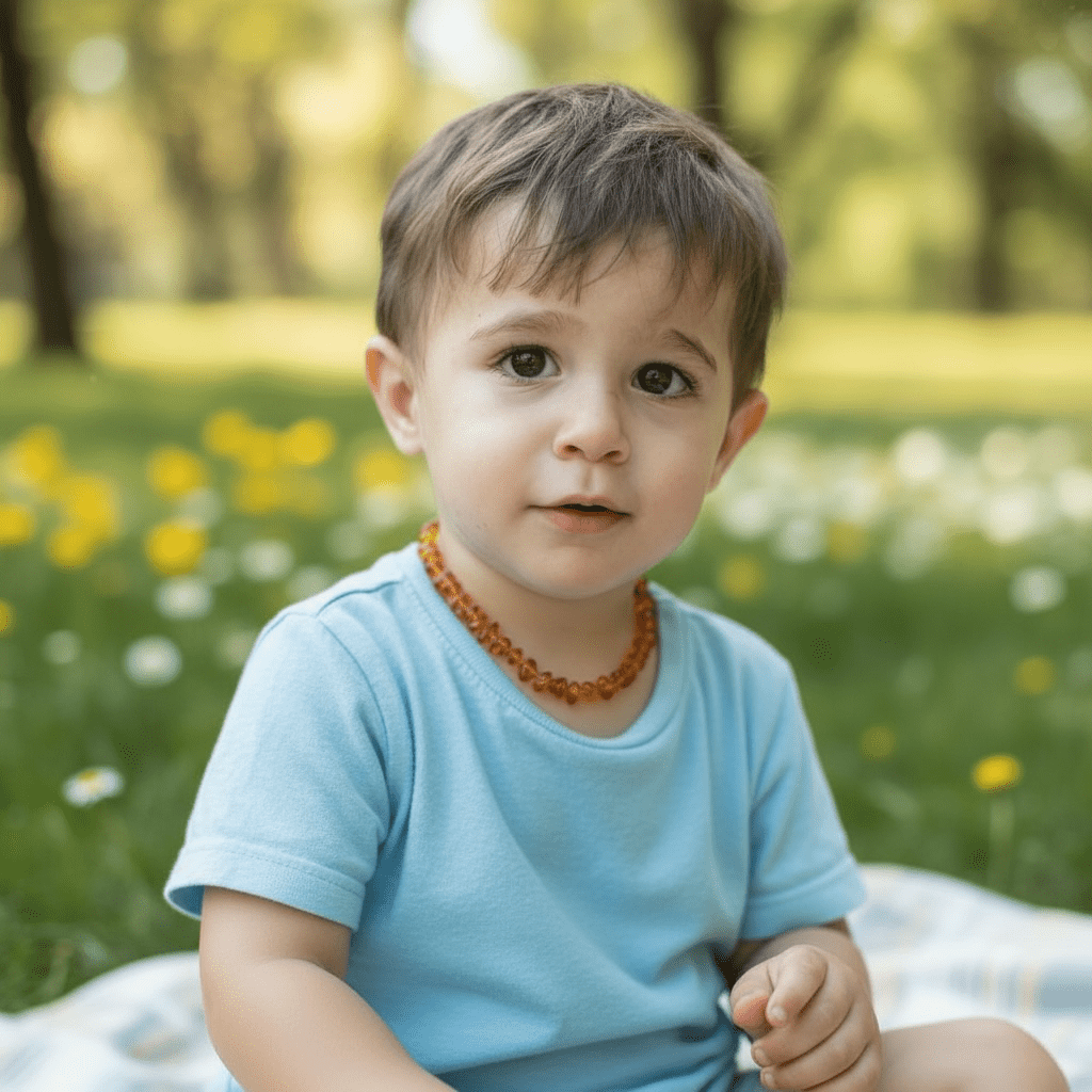 Collier bébé ambre miel Lituanie AA (perles baroques) - La Boite à Cailloux