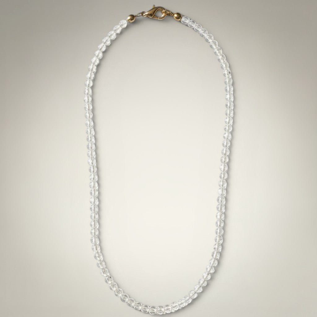 Collier cristal de roche Brésil A (boules 3-4 mm) 43 cm - La Boite à Cailloux