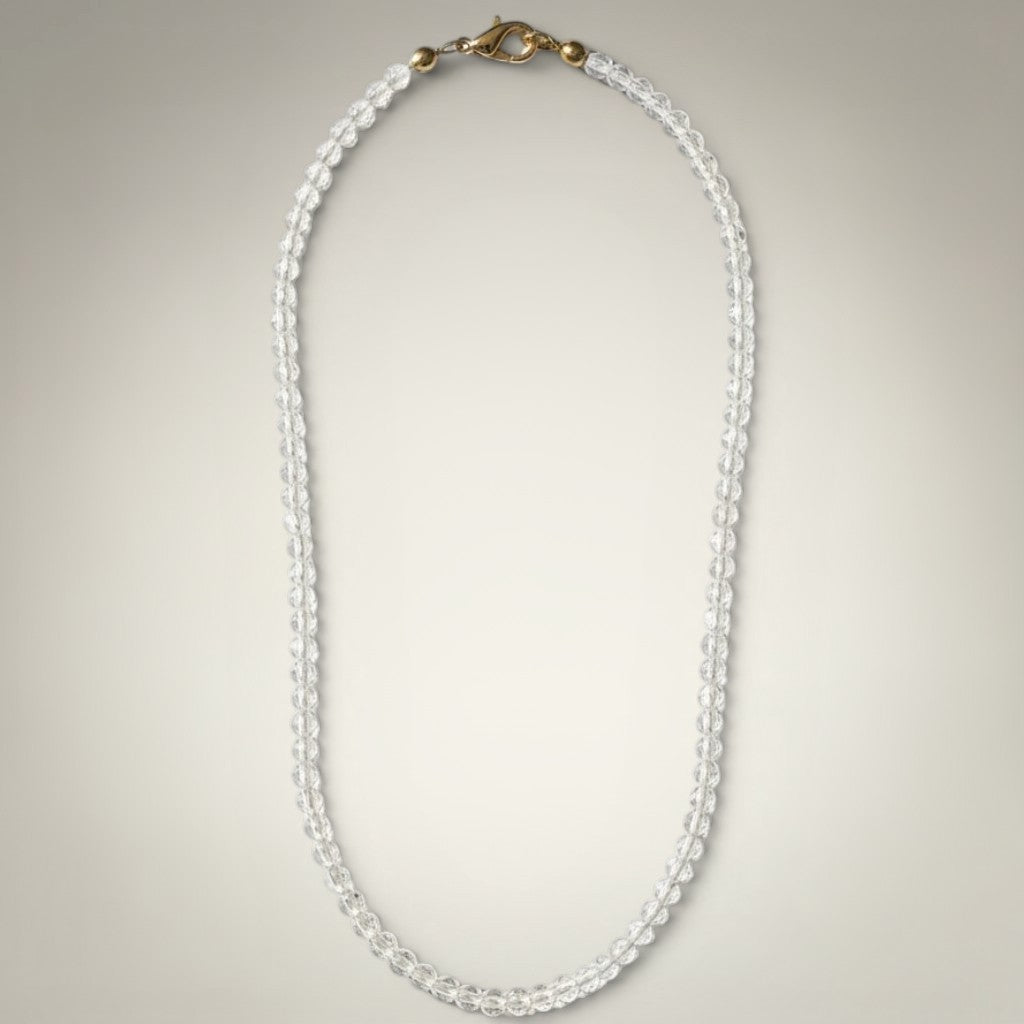 Collier en cristal de roche du Brésil qualité A avec perles rondes de 3 à 4 mm