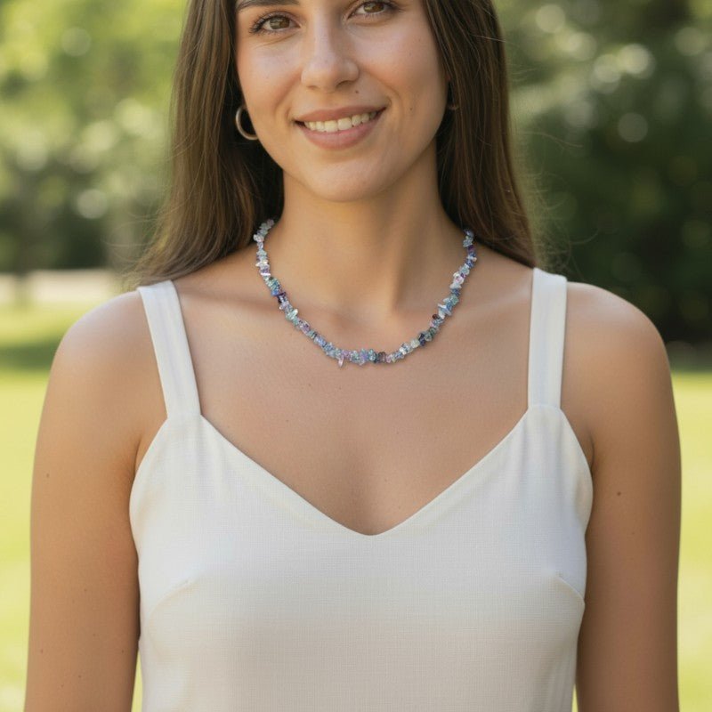 Collier fluorine multicolore Chine AA (perles baroques) - 45 - 50cm - La Boite à Cailloux