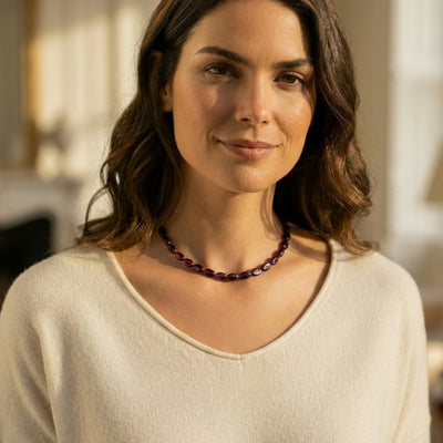 Collier grenat rouge almandin Inde AA (perles marquise) - 46cm