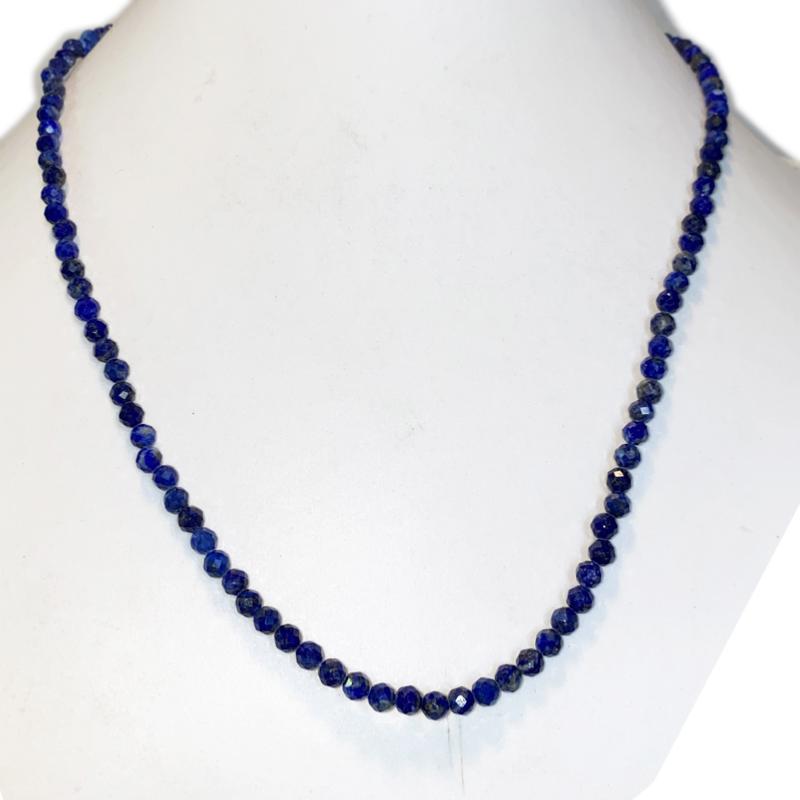 Collier lapis lazuli Afghanistan AA (perles facettées 3 - 4mm) - 45cm - La Boite à Cailloux