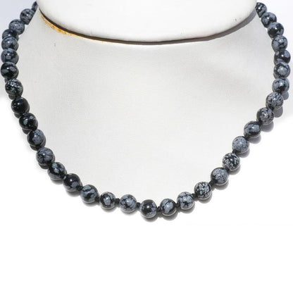Collier obsidienne neige Mexique A (boules 8mm ) - 45cm - La Boite à Cailloux