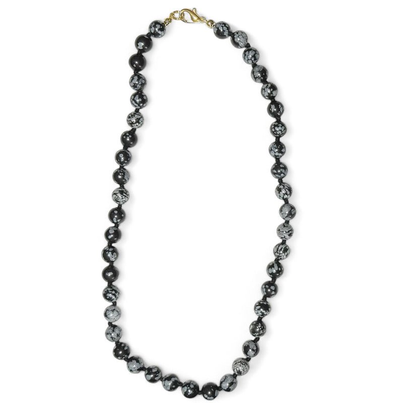 Collier obsidienne neige Mexique A (boules 8mm ) - 45cm - La Boite à Cailloux