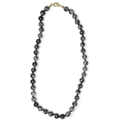 Collier obsidienne neige Mexique A (boules 8mm ) - 45cm - La Boite à Cailloux