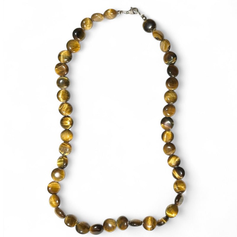 Collier oeil de tigre Afrique du Sud A (pierres plates) - 42cm - La Boite à Cailloux