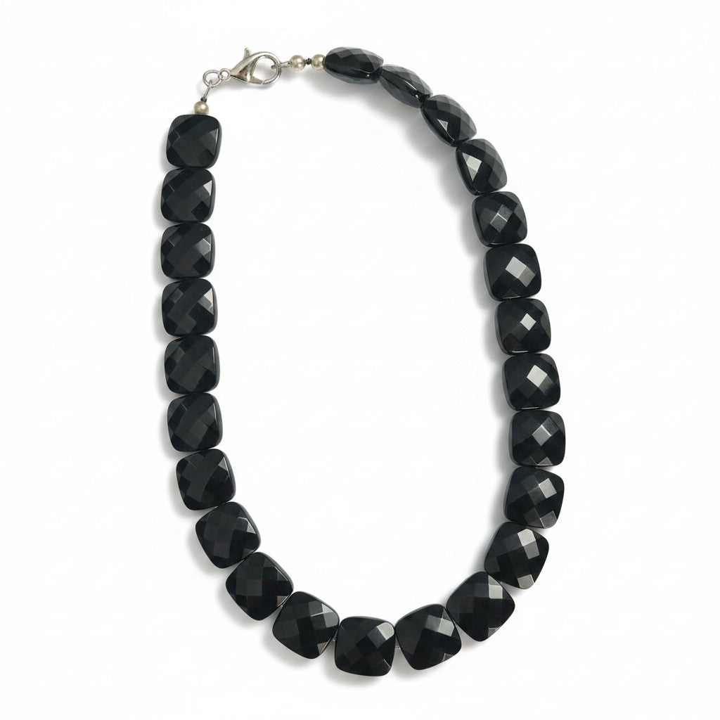 Collier en onyx du Brésil AA avec perles carrées facettées de 14 mm
