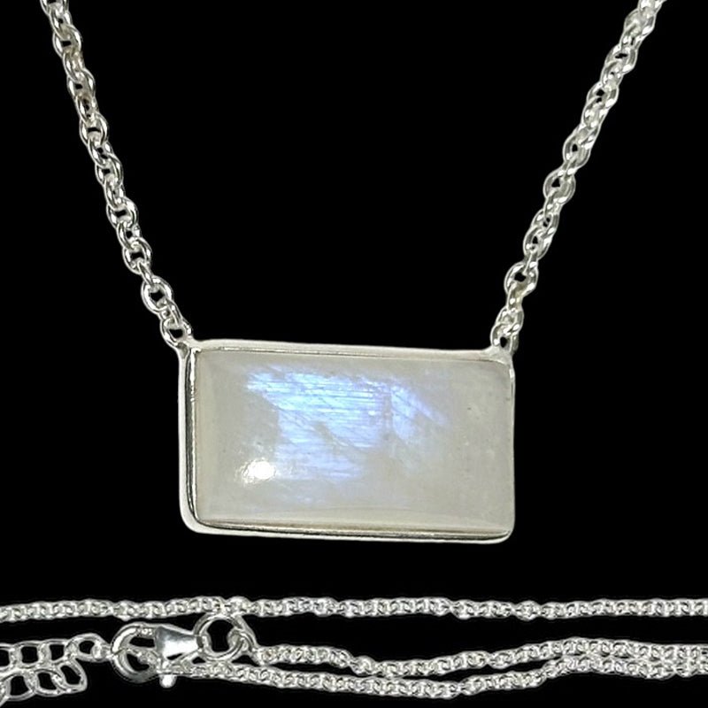 Collier pierre de lune arc en ciel (peristerite) Inde AA argent 925 - La Boite à Cailloux