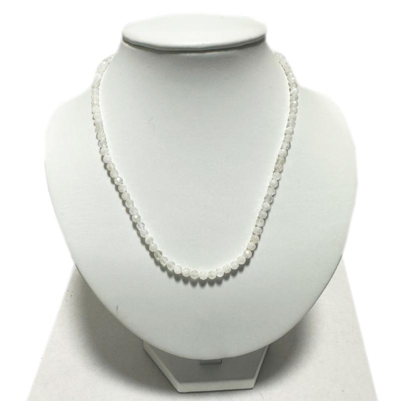Collier pierre de lune arc en ciel (péristérite) Inde perles facettées 45cm - La Boite à Cailloux