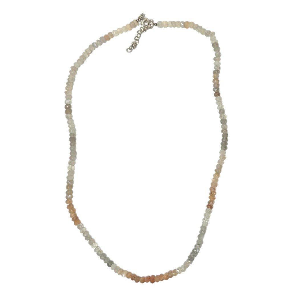 Collier pierre de lune multicolore AA argent 925 - 45 - 50mm - La Boite à Cailloux