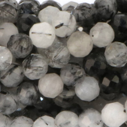 Collier quartz inclusion de tourmaline Brésil AA (perles facettées 3 - 4mm) - 45cm - La Boite à Cailloux