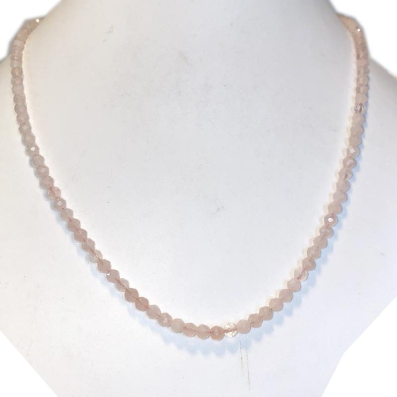 Collier quartz rose Brésil AA (perles facettées 3 - 4mm) - 45cm - La Boite à Cailloux
