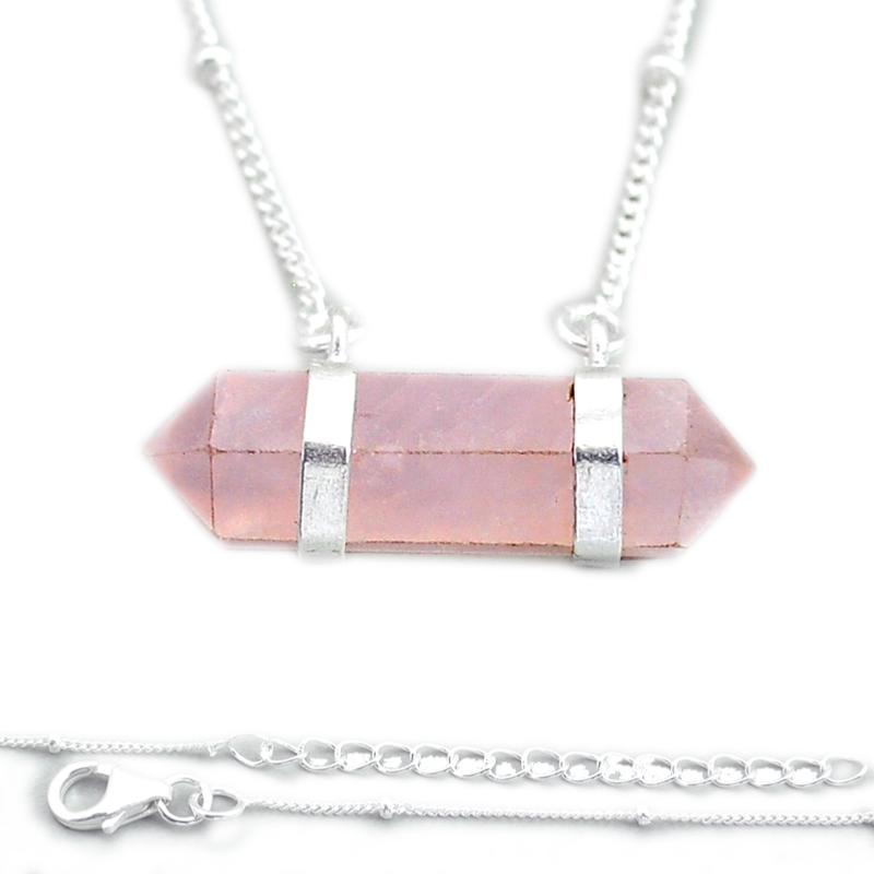 Collier quartz rose Brésil argent 925 - La Boite à Cailloux