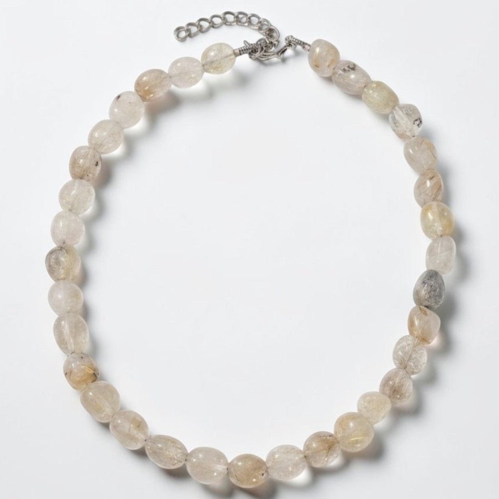 Collier quartz rutile Brésil AA (pierres roulées 10-12mm) - La Boite à Cailloux