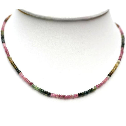 Collier tourmaline multicolore Brésil AA (perles facettées 2 - 3mm) - 45 - 50cm - La Boite à Cailloux