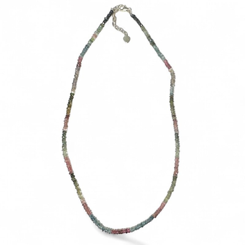 Collier tourmaline multicolore Brésil AA (perles facettées 2 - 3mm) - 45 - 50cm - La Boite à Cailloux