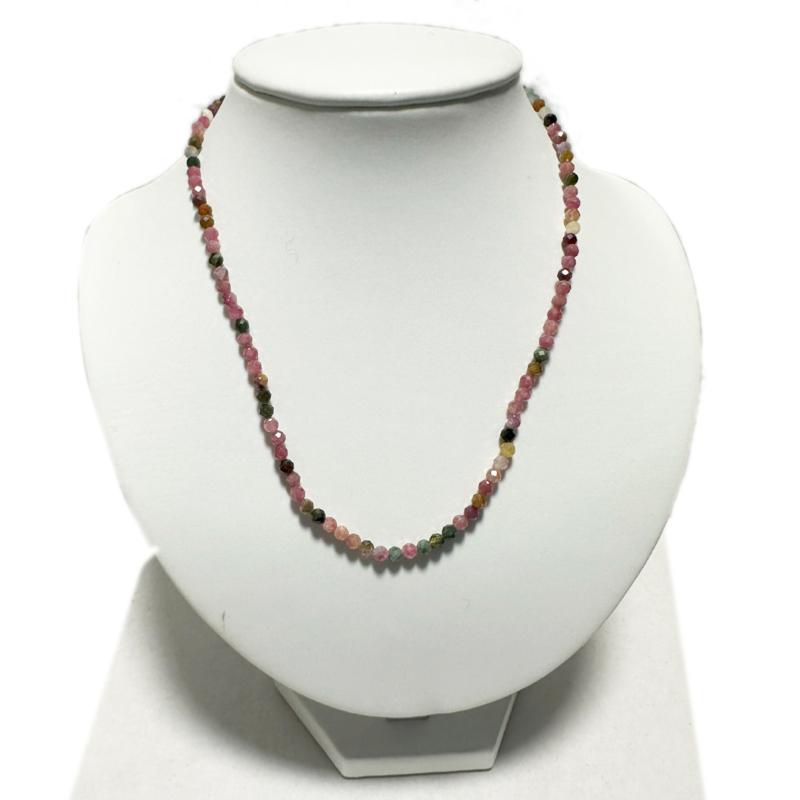 Collier tourmaline multicolore Brésil AA (perles facettées 3 - 4mm) - 45cm - La Boite à Cailloux