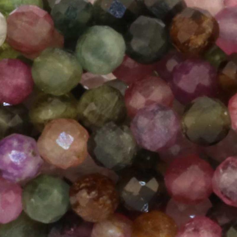 Collier tourmaline multicolore Brésil AA (perles facettées 3 - 4mm) - 45cm - La Boite à Cailloux