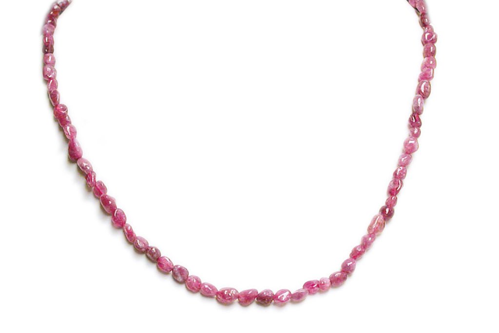Collier tourmaline rose Brésil A (rubelite grains 5mm) - 43cm - 45cm - La Boite à Cailloux