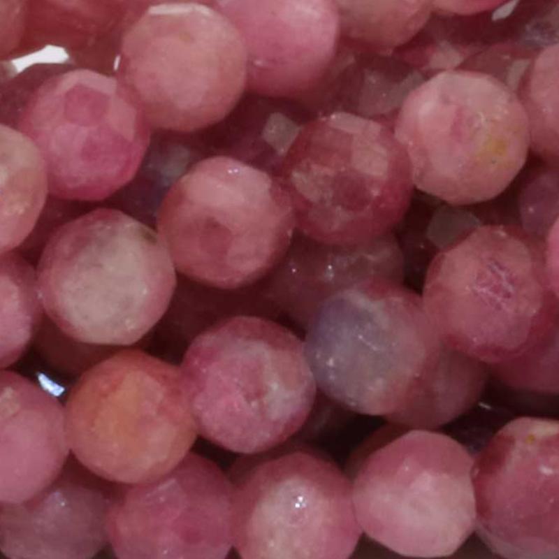 Collier tourmaline rose (rubélite) Brésil AA (perles facettées 3 - 4mm) - 45cm - La Boite à Cailloux