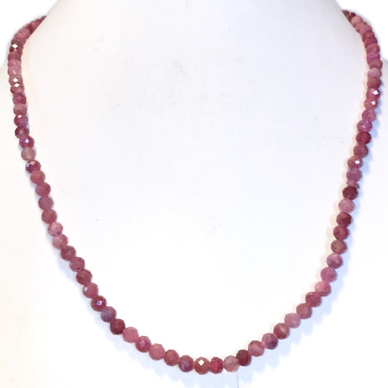 Collier tourmaline rose (rubélite) Brésil AA (perles facettées 3 - 4mm) - 45cm - La Boite à Cailloux