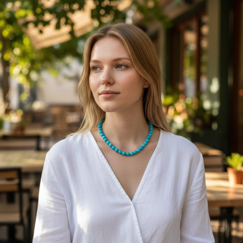 Collier turquenite Chine A (boules 8mm) - 45cm - La Boite à Cailloux