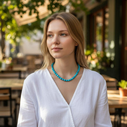 Collier turquenite Chine A (boules 8mm) - 45cm - La Boite à Cailloux