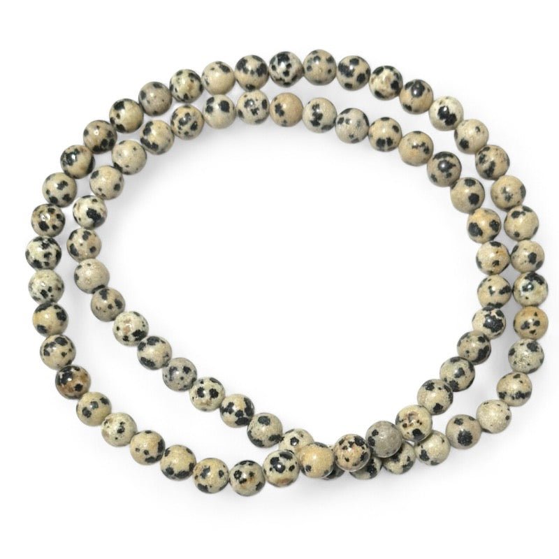 Collier/Bracelet jaspe dalmatien Mexique A (boules 5 - 6mm) - La Boite à Cailloux