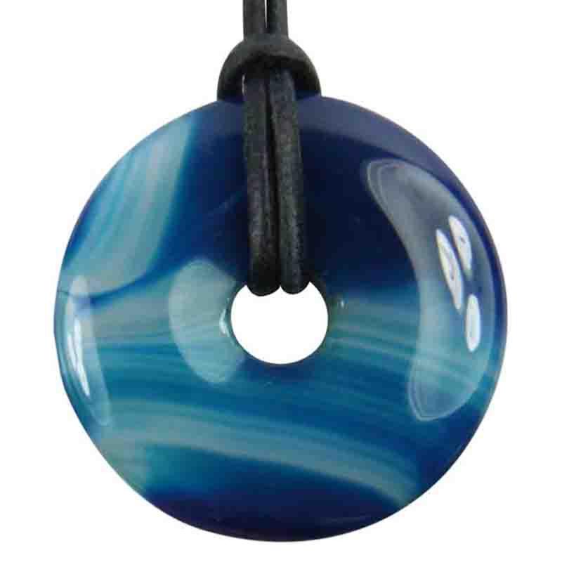 Donut ou PI Chinois agate teintée bleue Brésil A - La Boite à Cailloux