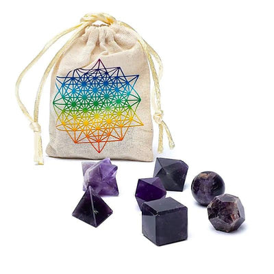 Conjunto de 7 piezas en Amatista Brasil Con geometría sagrada