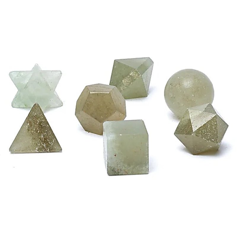 Ensemble de 7 pièces en Aventurine verte Brésil AB géométrie sacrée - La Boite à Cailloux